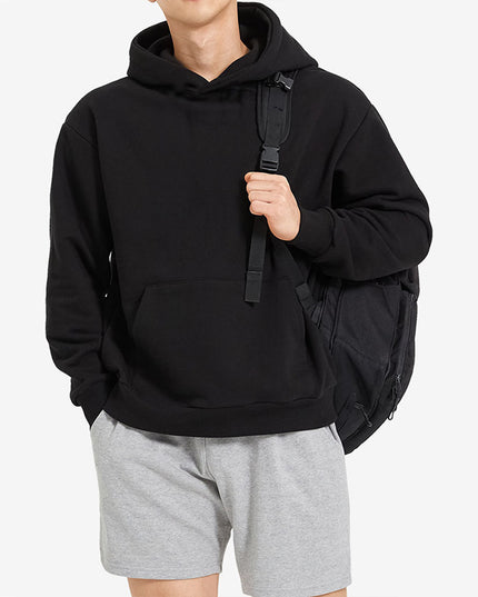Terry Cotton Solid Color Sports Drop Shoulder Port Hoodie