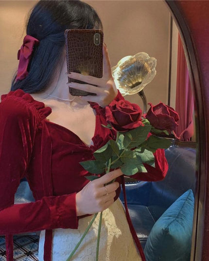 French Palace Style Red Shirt Women Autumn And Winter Style Self-cultivation