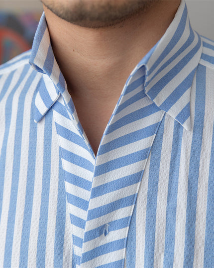 Breathable Seersucker Striped Long-sleeved Shirt