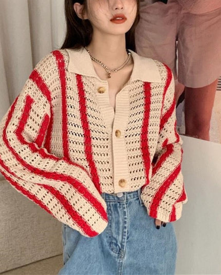 Contrast Color Loose And Lazy Style Slimming Sweater Coat Cardigan
