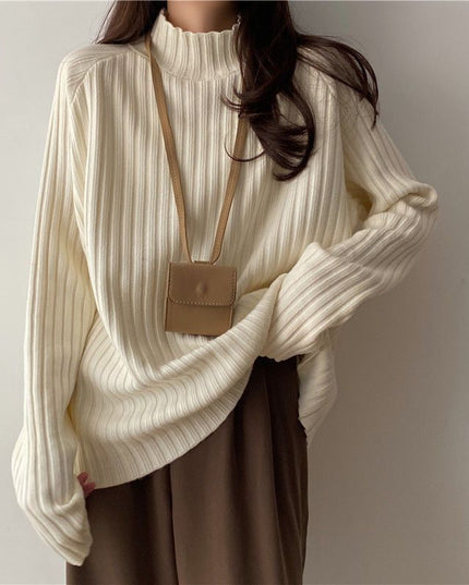 Idle Style Mock Neck Design Sense Loose Thick Inner Sweater Niche Top