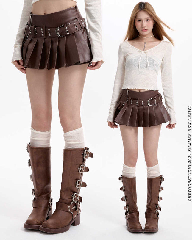 PU Leather Skirt Women's High Waist A- Line Skirt