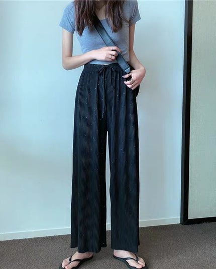 Loose Straight Pleated Ice Silk Leggings Draped Pants Thin High Waist