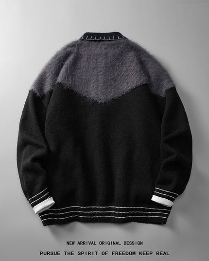 Color Contrast Patchwork Cardigan Knitted Coat Men's Loose Casual Sweater