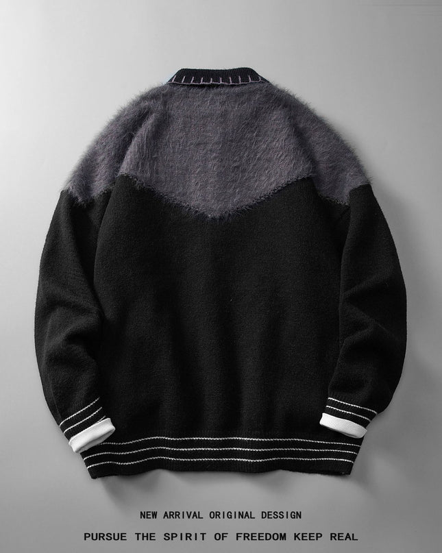 Color Contrast Patchwork Cardigan Knitted Coat Men's Loose Casual Sweater