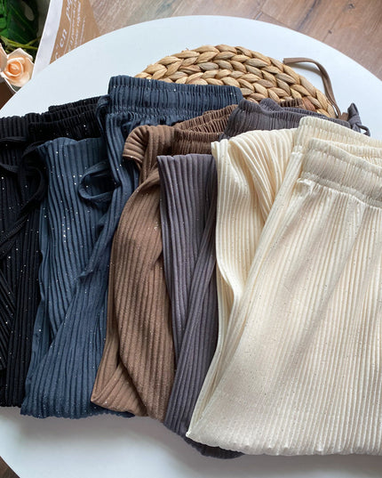 Loose Straight Pleated Ice Silk Leggings Draped Pants Thin High Waist