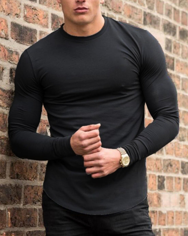 Men's Sports Solid Color Fitness Slim Long Sleeve And Short Sleeve T-shirt