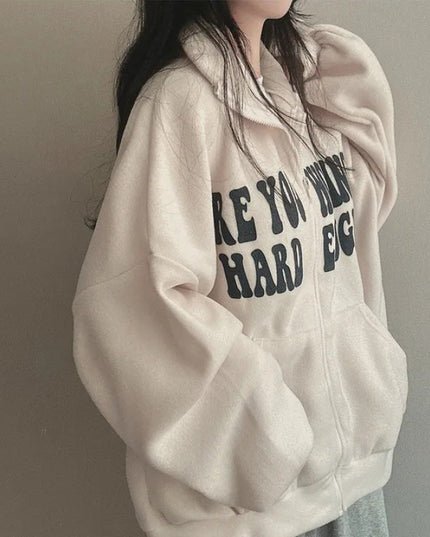 Women's Alphabet Plus Velvet Loose Cardigan Zipper Simple Sweater