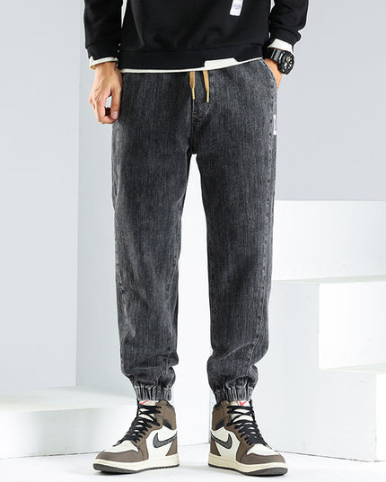 Elastic Waist Jeans Men's Autumn And Winter Loose Plus Size Casual Elastic Ankle-tied Harem Pants