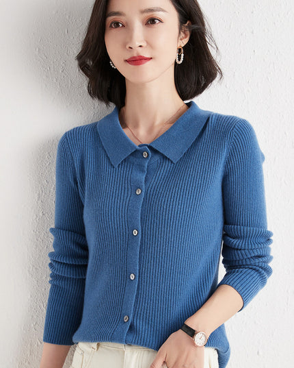 Polo Collar Slim Fit Slimming Long Sleeves Top Breasted Cardigan