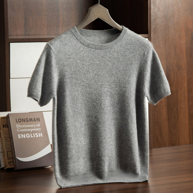 Men's Cashmere Round Neck Flat Solid Color Pullover Short Sleeve