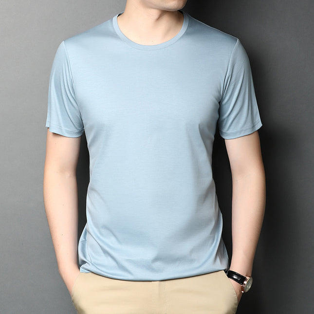 Men's Mercerized Cotton Loose Solid Color Short Sleeves