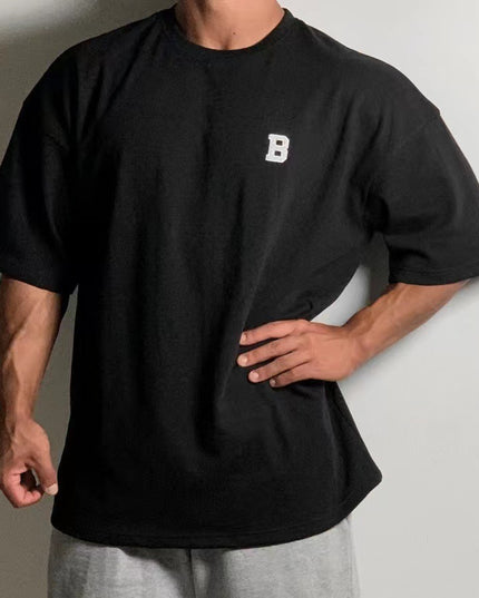 Men's Muscle Drop Shoulder Sports Fitness Loose Short Sleeve