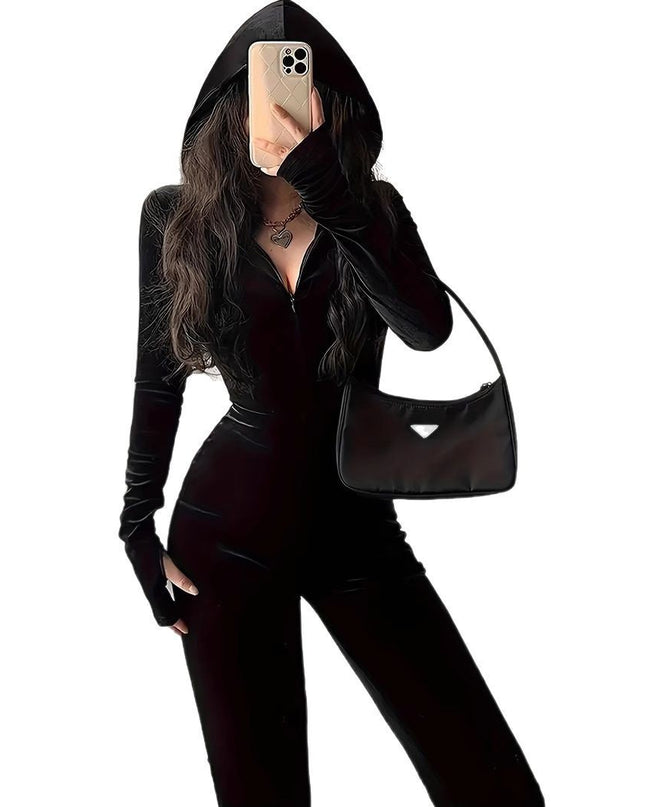 Velvet Slim Fit Hood Jumpsuit