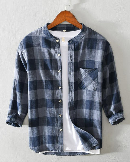 Casual 34 Sleeve Plaid Shirt Coat Male