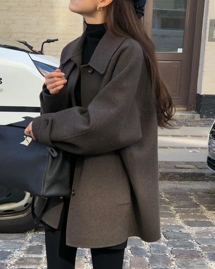 Lapel Single Breasted Mid-length Woolen Coat