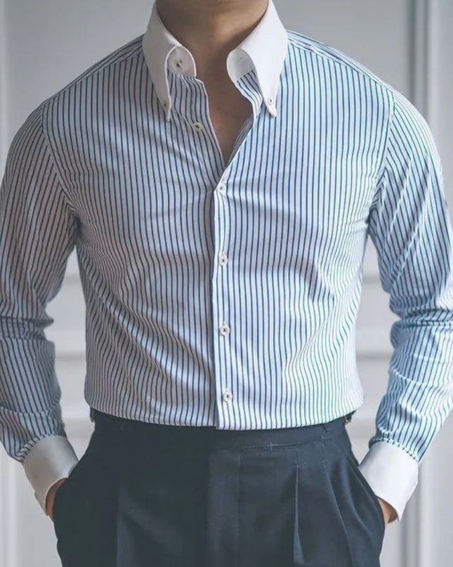 Casual Striped Shirt Men's Long Sleeve Vintage Top