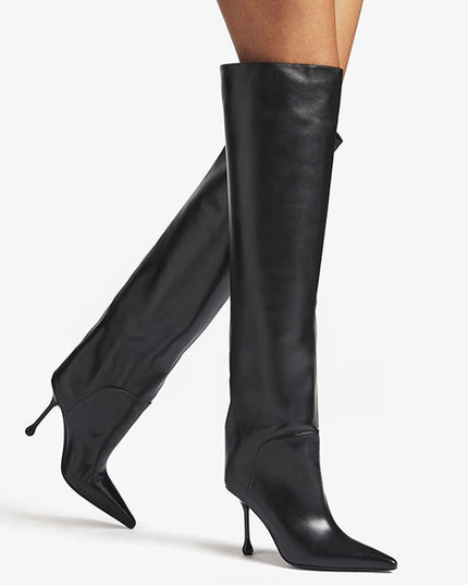 Pointed-toe Stiletto Slip-on Below The Knee Plus Size Straight Women's Boots
