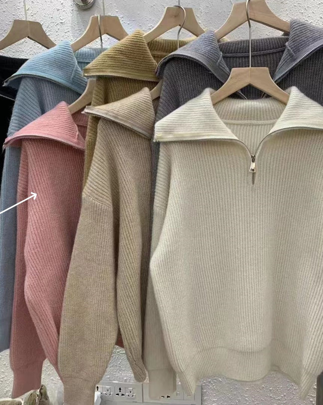 Women's Dacron Zipper Sweater Sweater Loose Outer Wear Bottoming Shirt