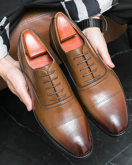 Business Leather Shoes Men's Formal Wear Oxford Pure Color Tied