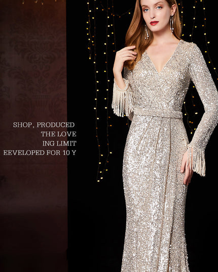 Temperament Banquet Ladies Sequined Annual Meeting Host Long Evening Dress