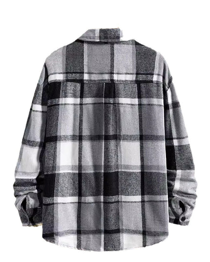 FallWinter Slim Brushed Plaid Long Sleeve Flannel Shirt Men