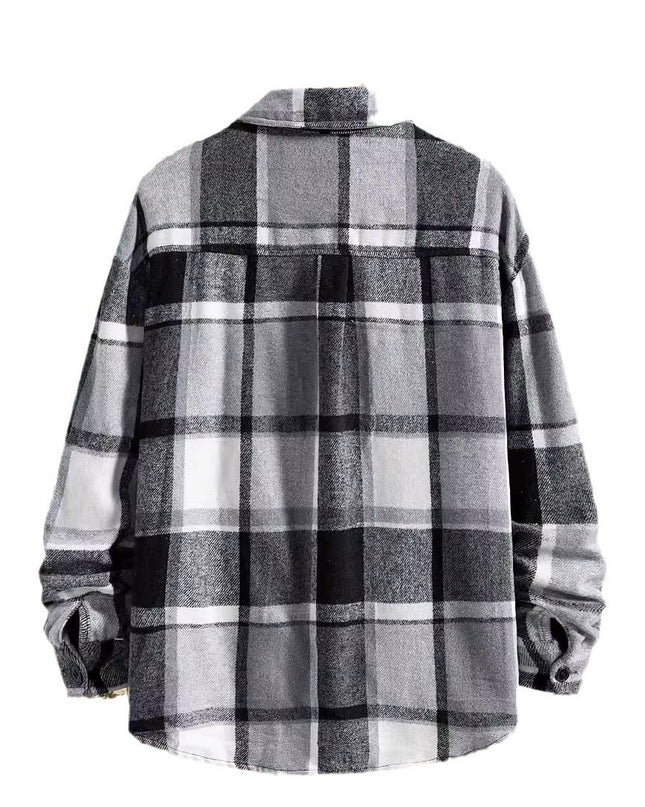 FallWinter Slim Brushed Plaid Long Sleeve Flannel Shirt Men
