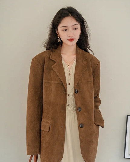 Dark Brown Coffee Suede Vintage Blazer