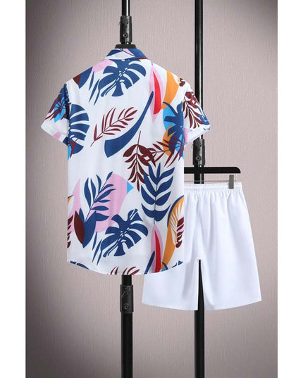 Men's Casual Ice Silk Micro-elastic Printed Short-sleeved Shirt Shorts Suit