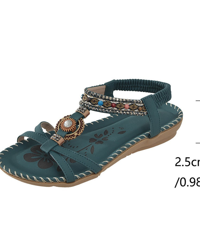 Stylish Beach Flat Handmade Beaded Rhinestone Sandals
