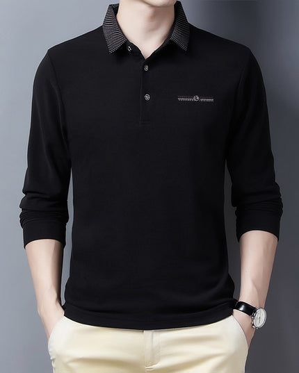 Thickened Bottoming Shirt Middle-aged Lapel De Velvet Solid Color Long-sleeved T-shirt
