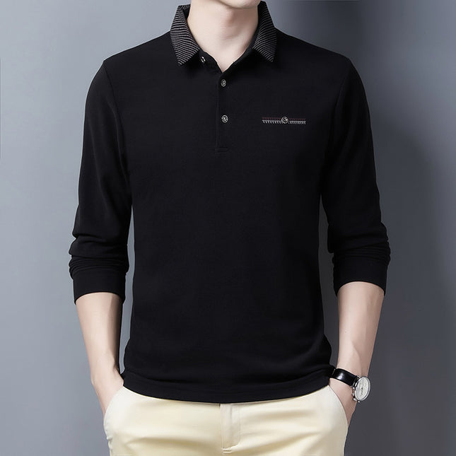 Thickened Bottoming Shirt Middle-aged Lapel De Velvet Solid Color Long-sleeved T-shirt