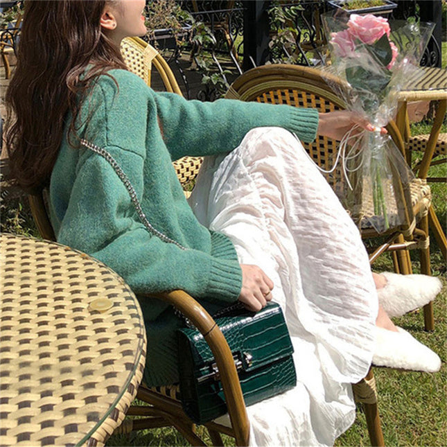 Retro Lazy Style Solid Color Pullover Soft Glutinous All-matching Sweater