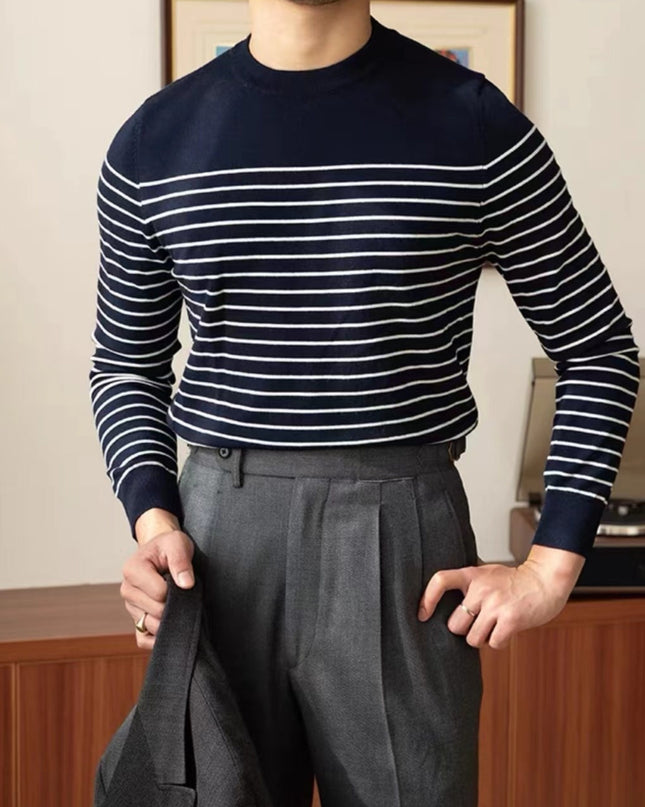 Business Commute Striped Design Contrast Color Long Sleeves Knitwear