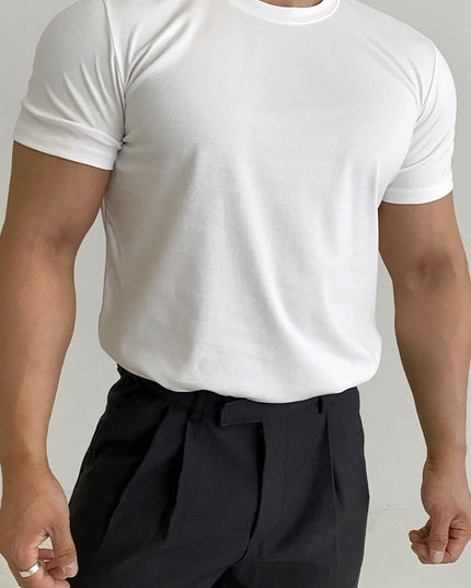 Men's Short Sleeve Slim Solid Color Cotton Base Shirt