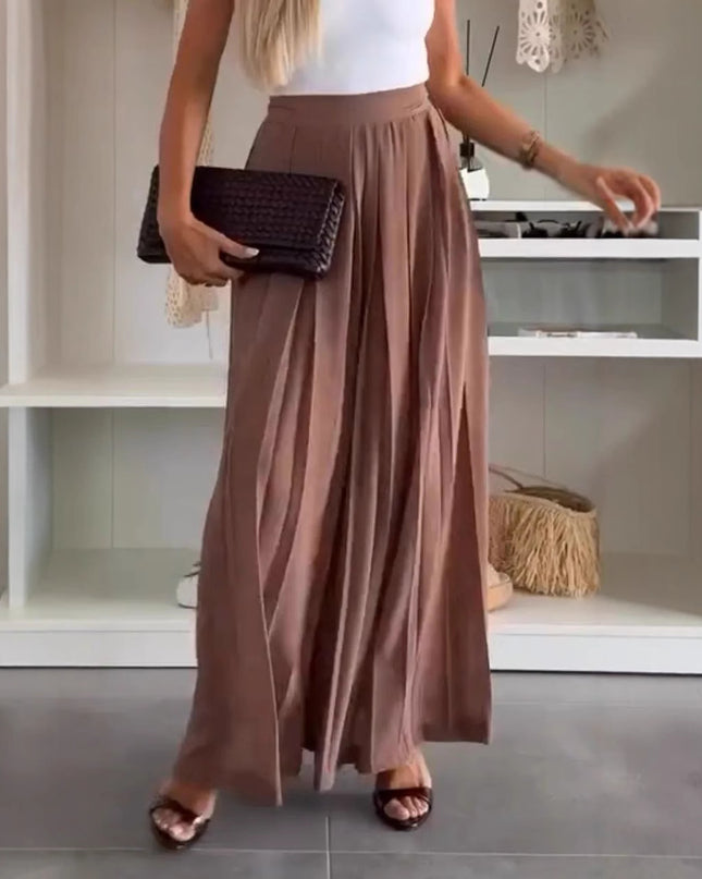Women's Solid Color Casual Loose Pleated Skirt