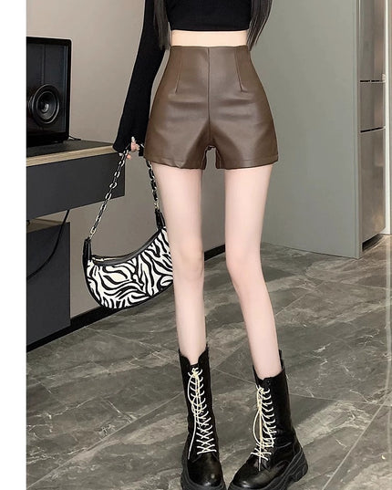 Women's High Waist Outer Wear Slimming PU Leather Shorts