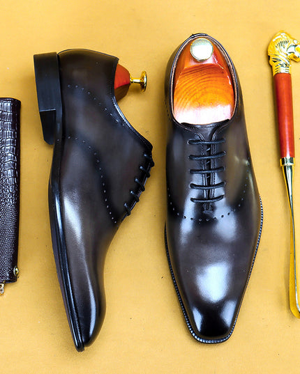 Oxford Retro Gentleman Shoes Lace Up British Whole Leather Leather Casual