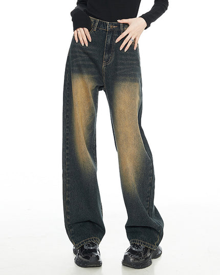 American Style Nostalgic Blue Wide Leg Jeans For Women