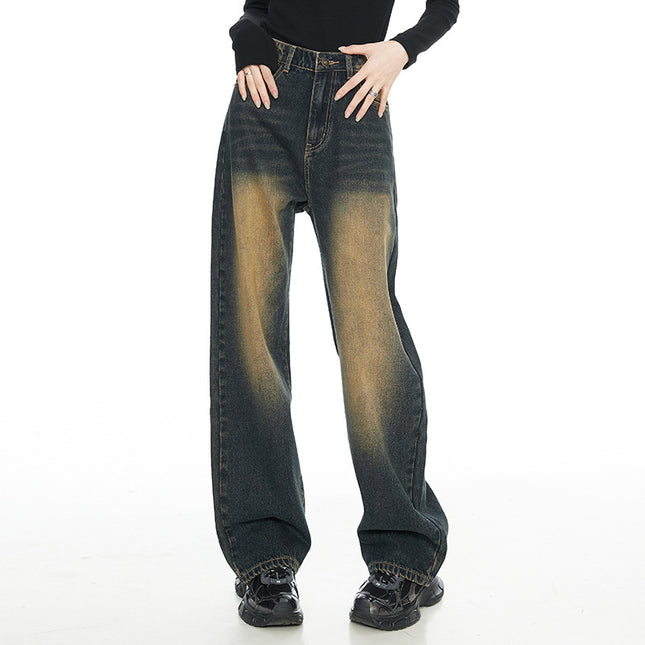 American Style Nostalgic Blue Wide Leg Jeans For Women