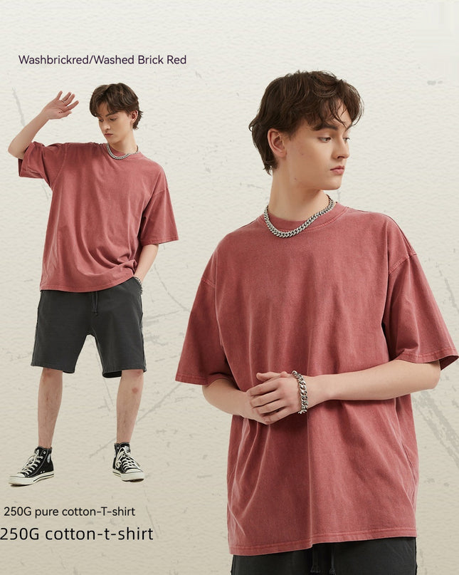 Men's Retro Washed Distressed Short Sleeve Fashion Brand