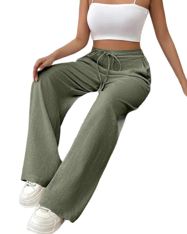 European And American Women's Clothing Casual Wide Leg Lace-up Pocket Casual Pants