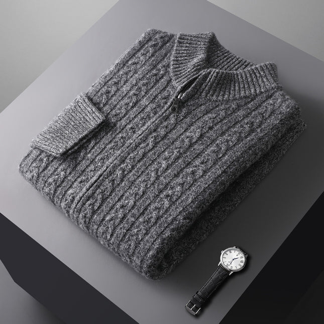 Woolen Sweater Men's Half-high Collar Zipper Top