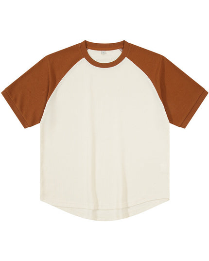 Contrast Color Waffle Plus Size Short Sleeve