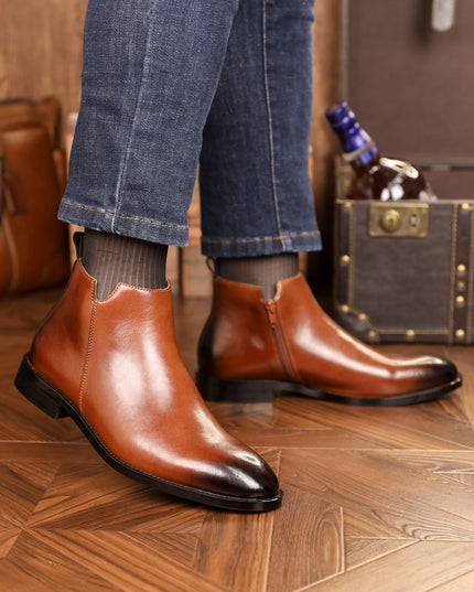 Men's British Style Casual Leather Side Zipper Martin Boots