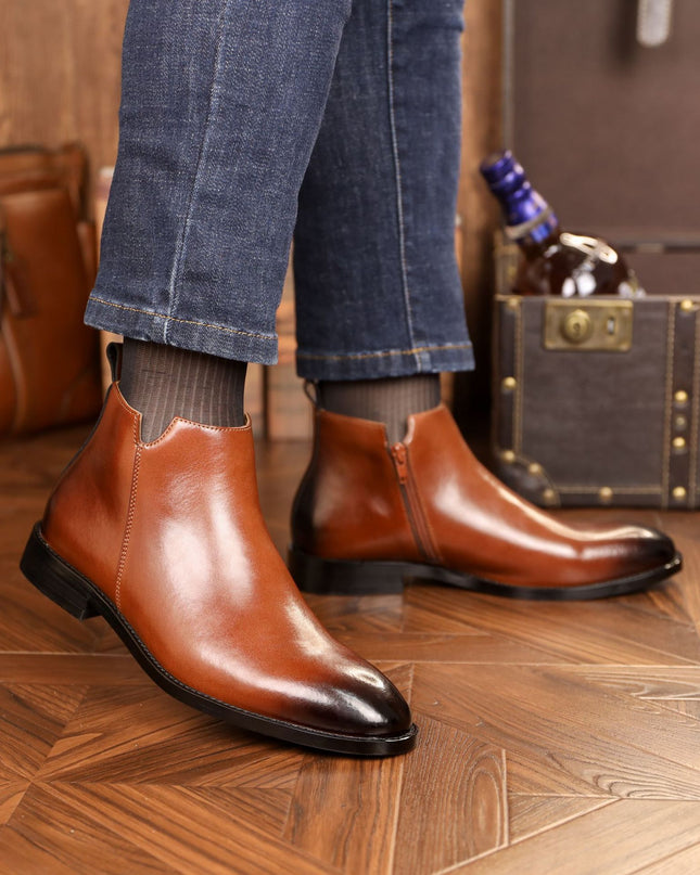 Men's British Style Casual Leather Side Zipper Martin Boots