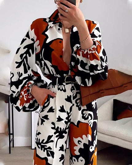 Women's Clothing Fashion Color Contrast Printed Casual Two-piece Suit