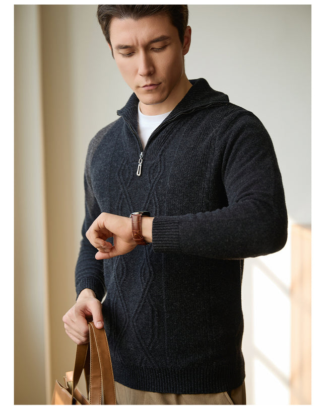Pure Wool Sweater Half-height Zip Leisure Warm Sweater