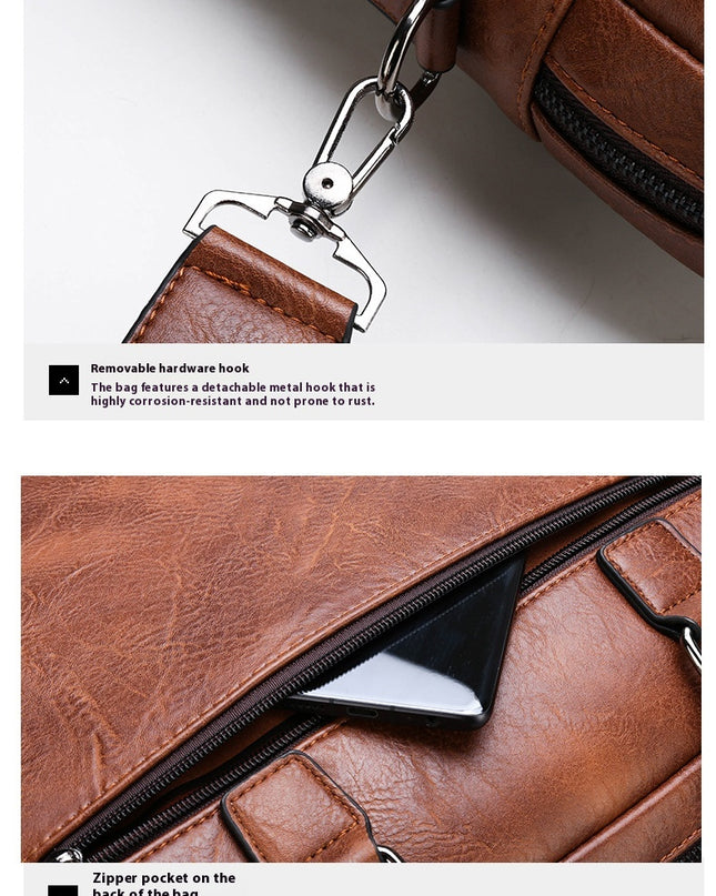 Men’s Laptop Briefcase | Computer Crossbody Business Bag, PU Leather