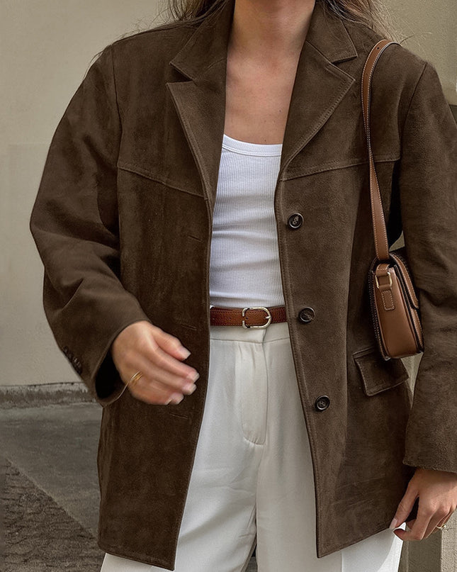 Brushed Velvet Retro Lapels Loose Suede Jacket
